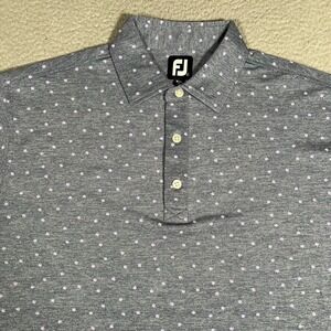 FootJoy FJ Shirt Mens Large Blue Floral All Over Golf Performance Polo Logo Knit